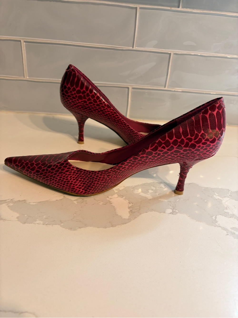 Nine West Pink Snake-Print Pointed 2 inch Heels